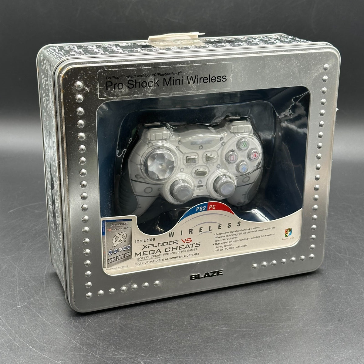 Blaze Pro Shock Mini Wireless Controller PS2 PC Silber OVP inkl. Xploder V5 Mega