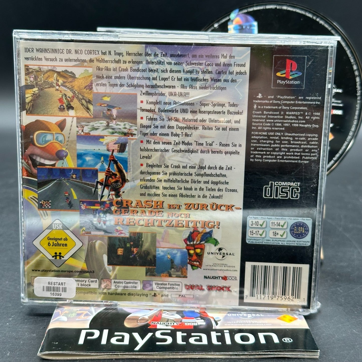 Crash Bandicoot 3 - Warped (PlayStation 1, PS1) - CD aufpoliert ✅